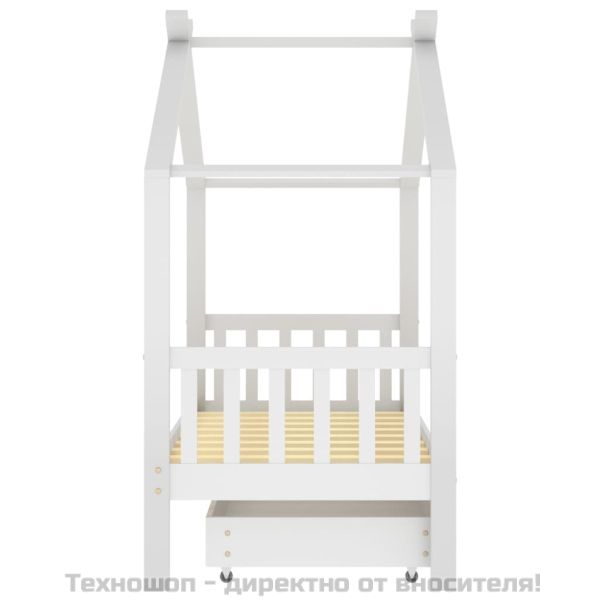 Рамка за детско легло с чекмедже, бяла, бор масив, 80x160 см