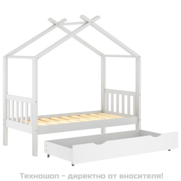 Рамка за детско легло с чекмедже, бяла, бор масив, 80x160 см