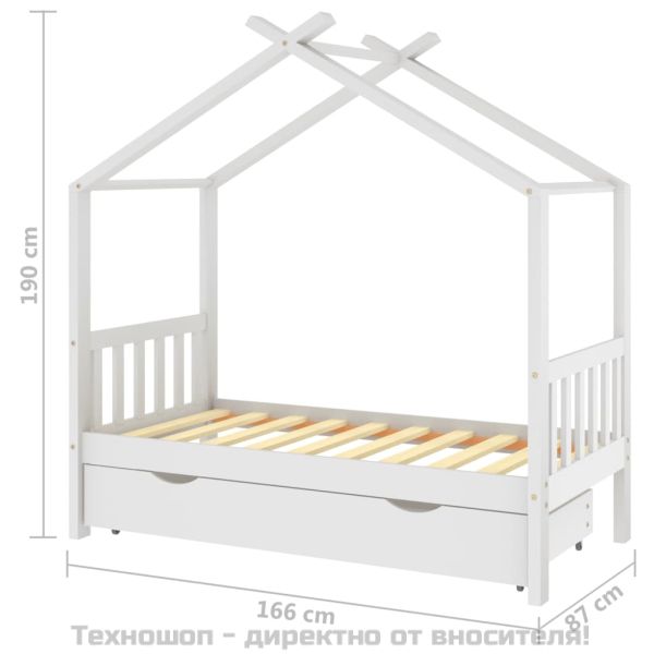 Рамка за детско легло с чекмедже, бяла, бор масив, 80x160 см