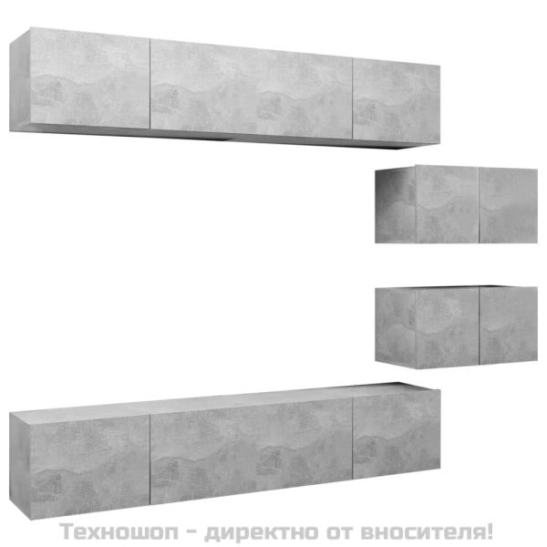 Комплект ТВ шкафове от 6 части, бетонно сив, инженерно дърво