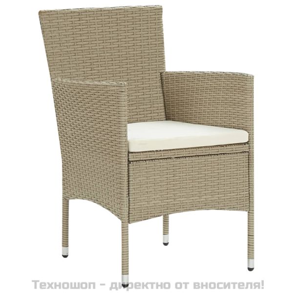 Градински трапезен комплект, 5 части, полиратан, бежов