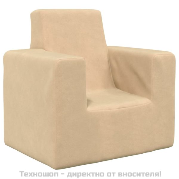 Детски диван, кремав, мек плюш