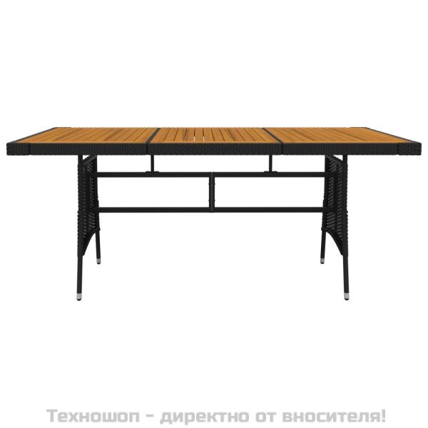 Градински трапезен комплект, 7 части, полиратан, черен