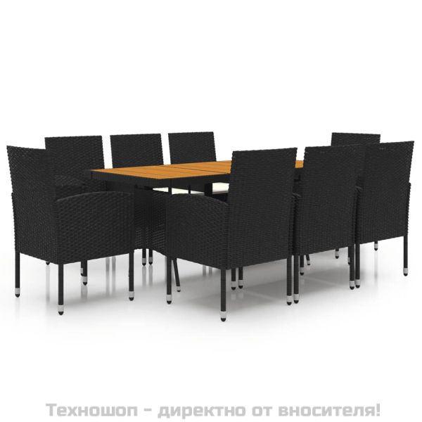 Градински комплект, 9 части, полиратан, черен