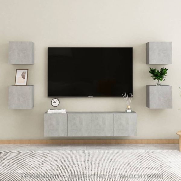 Комплект ТВ шкафове от 6 части, бетонно сиви, ПДЧ