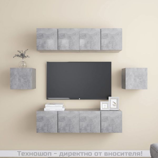 Комплект ТВ шкафове от 6 части, бетонно сив, ПДЧ