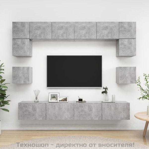 Комплект ТВ шкафове от 8 части, бетонно сиви, ПДЧ
