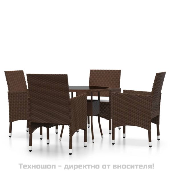 Градински комплект, 5 части, полиратан, кафяв