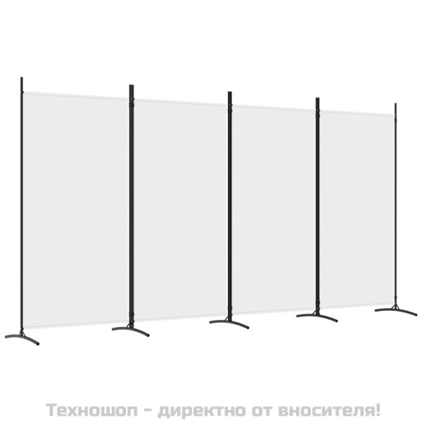 Параван за стая, бял, 4 панела, 346x180 см, плат