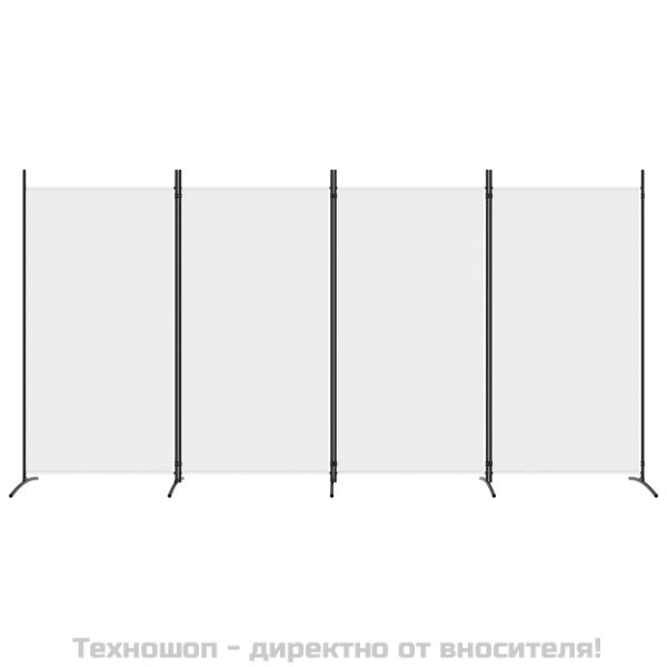 Параван за стая, бял, 4 панела, 346x180 см, плат