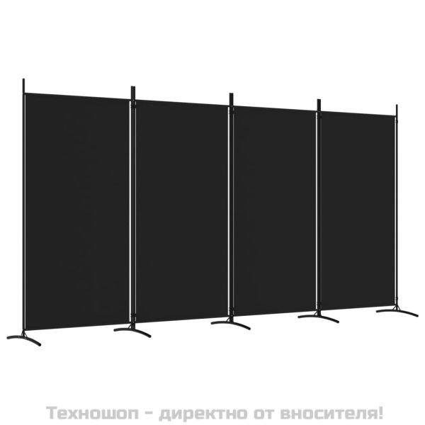 Параван за стая, черно, 4 панела, 346x180 см, плат