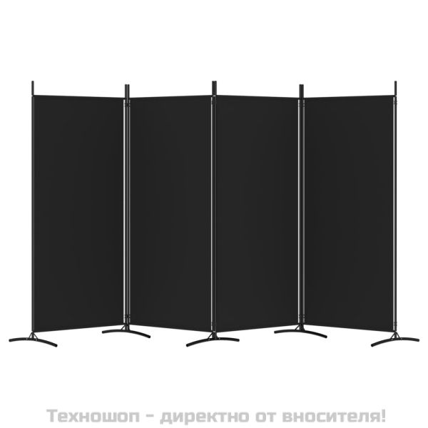 Параван за стая, черно, 4 панела, 346x180 см, плат