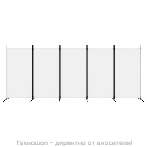 Параван за стая, бял, 5 панела, 433x180 см, плат