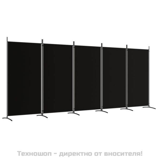 Параван за стая, 5 панела, черен, 433x180 см, плат