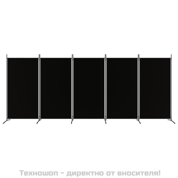 Параван за стая, 5 панела, черен, 433x180 см, плат