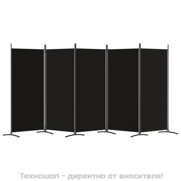 Параван за стая, 5 панела, черен, 433x180 см, плат