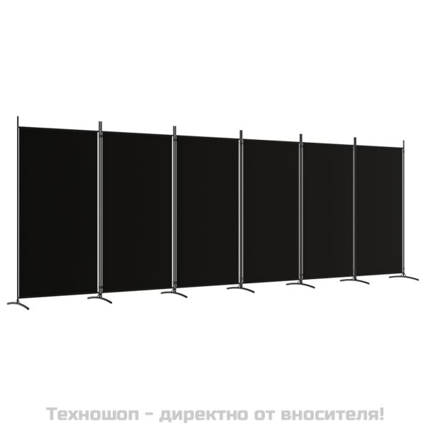 Параван за стая, 6 панела, черно, 520x180 cм, текстил