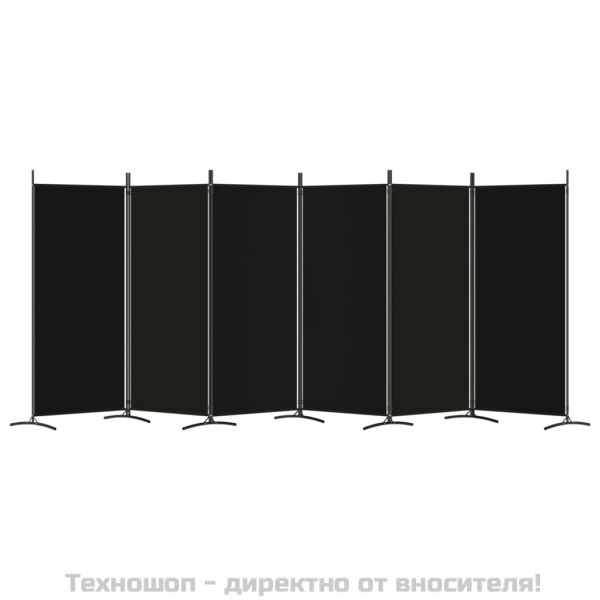 Параван за стая, 6 панела, черно, 520x180 cм, текстил