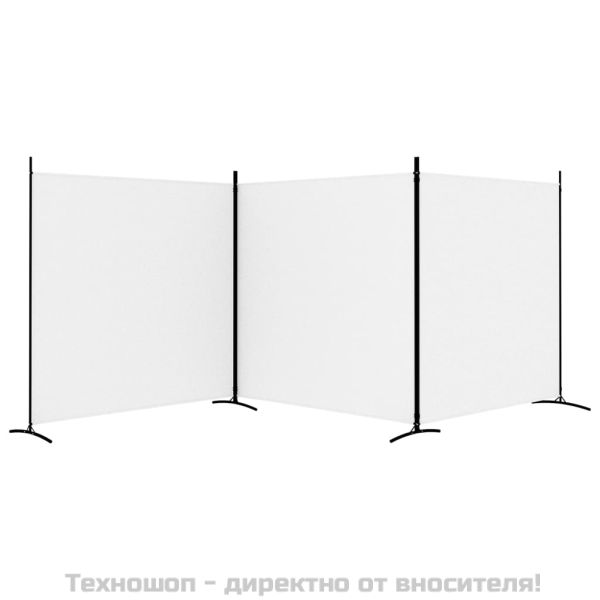 Параван за стая, бял, 3 панела, 525x180 см, плат