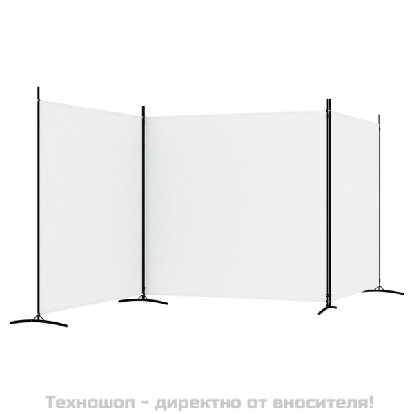 Параван за стая, бял, 3 панела, 525x180 см, плат
