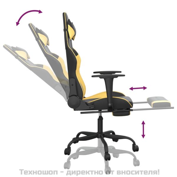 Гейминг стол с опора за крака черно и златисто изкуствена кожа