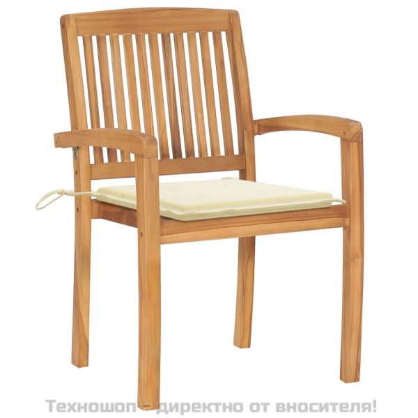 Стифиращи градински столове с възглавници 6 бр тик масив