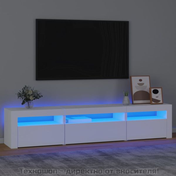 ТВ шкаф с LED осветление, бял, 195x35x40 см