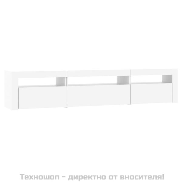 ТВ шкаф с LED осветление, бял, 195x35x40 см