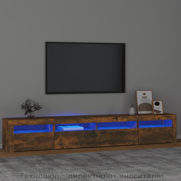 ТВ шкаф с LED осветление, опушен дъб, 240x35x40 см