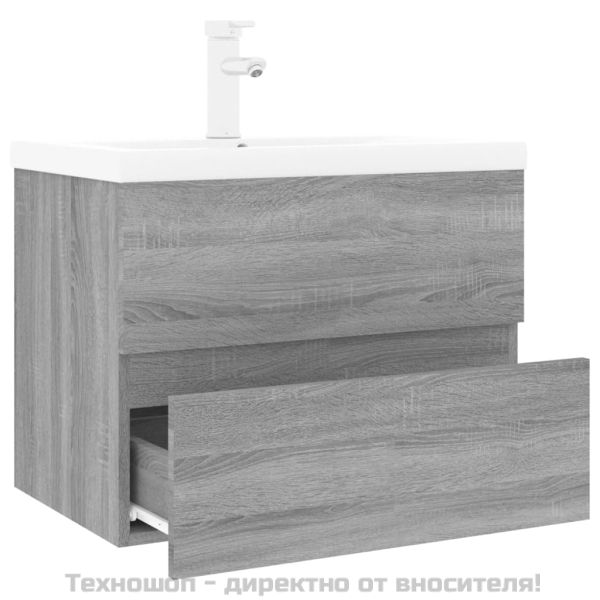 Шкаф за мивка с вградена мивка, сив сонома, инженерно дърво