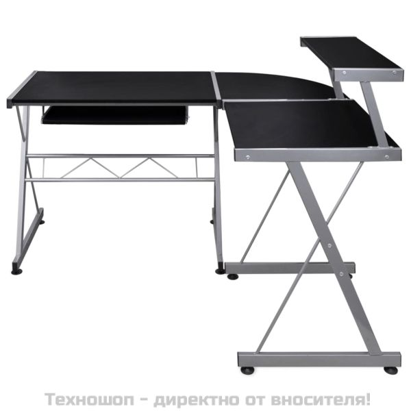 Ъглово компютърно бюро, черно, 132x112x99 см, инженерно дърво