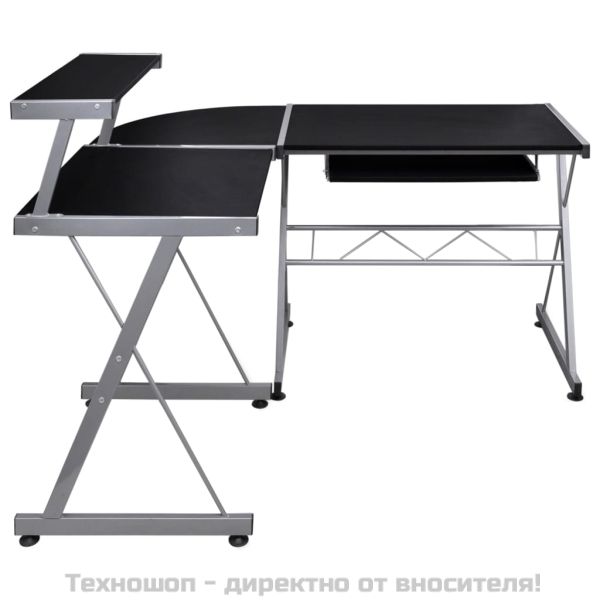 Ъглово компютърно бюро, черно, 132x112x99 см, инженерно дърво