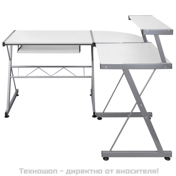 Ъглово компютърно бюро, бяло, 132x112x99 см, инженерно дърво