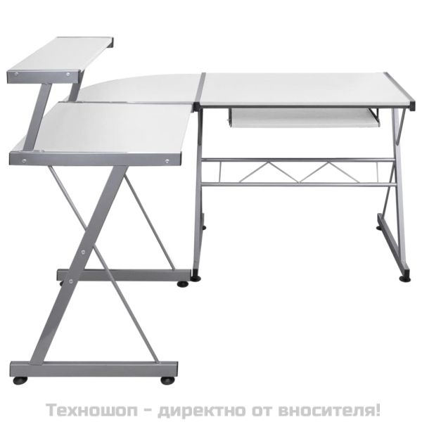 Ъглово компютърно бюро, бяло, 132x112x99 см, инженерно дърво