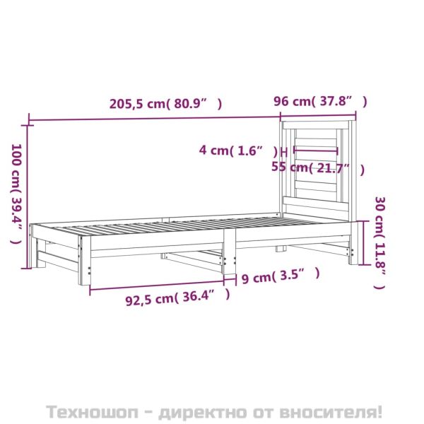 Разтегателно дневно легло, без матрак, бяло, 2x(90x200) см