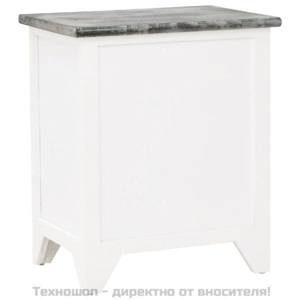 Нощно шкафче, сиво и бяло, 38x28x45 см, дърво от пауловния