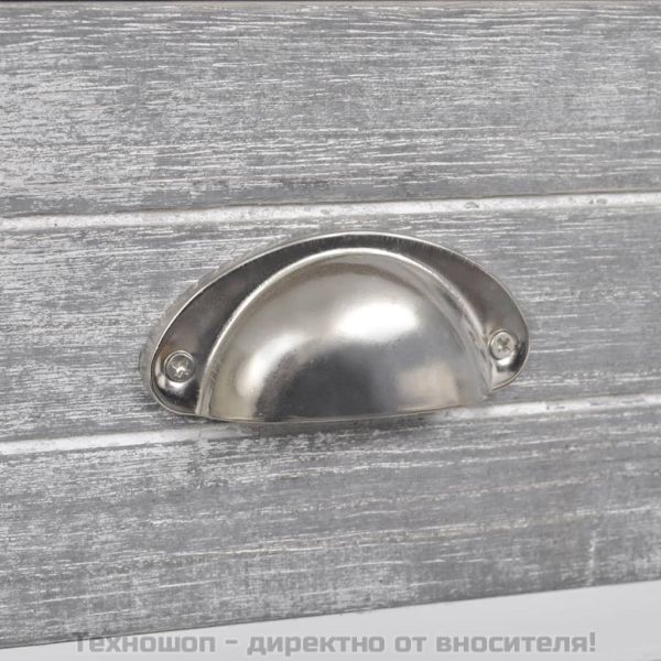 Нощно шкафче, сиво и бяло, 38x28x45 см, дърво от пауловния