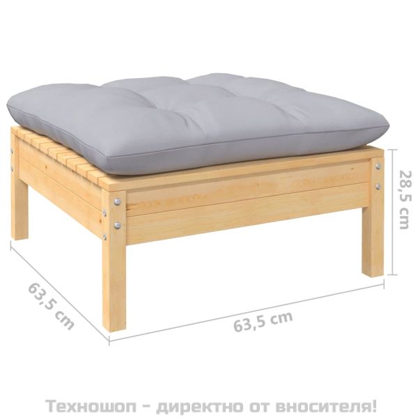 Градински лаундж комплект със сиви възглавници, 5 части, бор