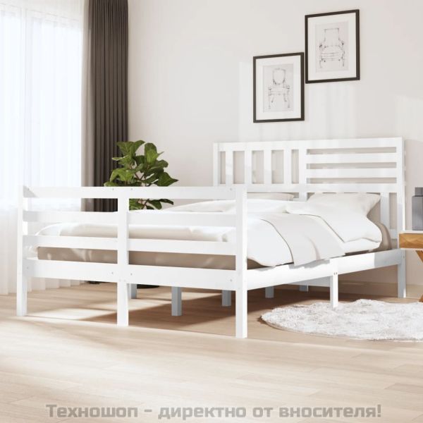 рамка за легло бяло 150x200 см King Size масивно дърво