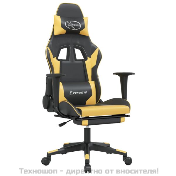 Гейминг стол с опора за крака черно и златисто изкуствена кожа