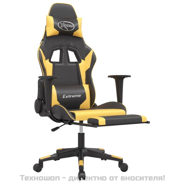 Масажен гейминг стол с подложка черно/златисто изкуствена кожа