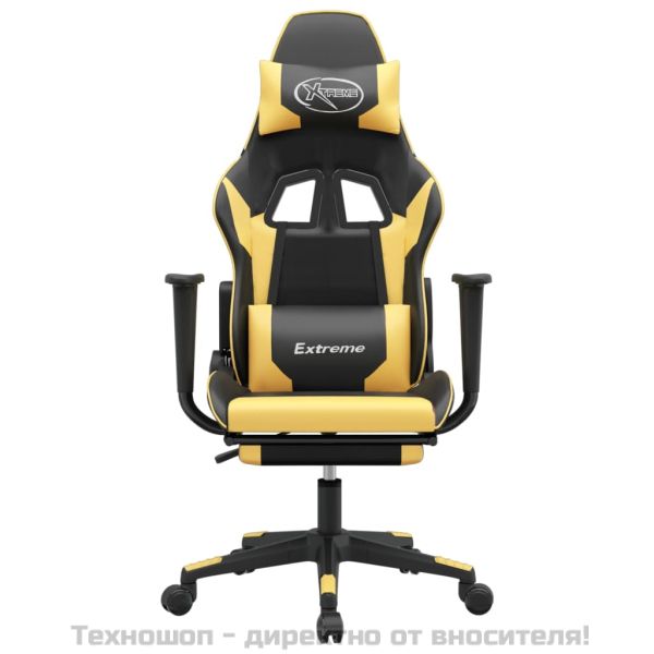 Масажен гейминг стол с подложка черно/златисто изкуствена кожа