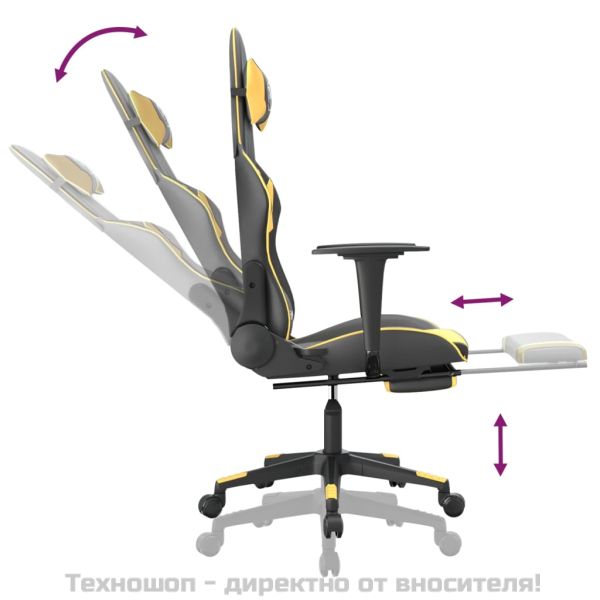 Масажен гейминг стол с подложка черно/златисто изкуствена кожа