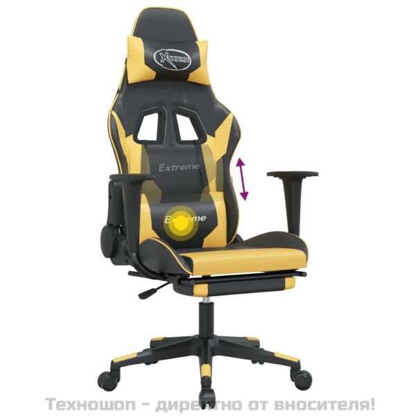 Масажен гейминг стол с подложка черно/златисто изкуствена кожа