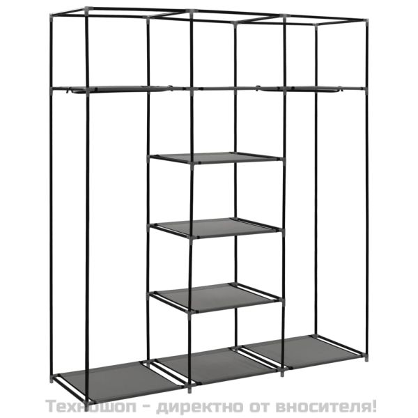 Гардероб с отделения и лостове, сив, 150x45x175 см, плат