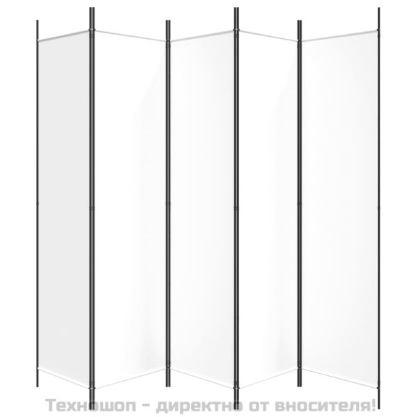Параван за стая, 5 панела, бял, 250x200 см, текстил