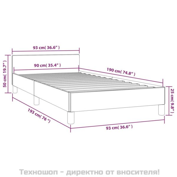 Рамка за легло без матрак, светлосива, 90x190 см, кадифе