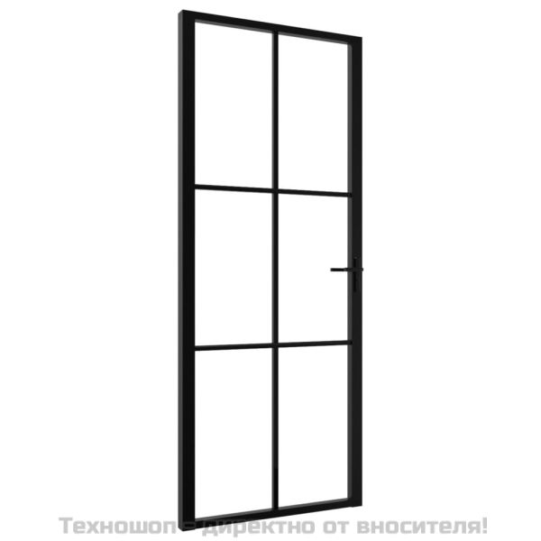 Интериорна врата, ESG стъкло и алуминий, 83x201,5 см, черна