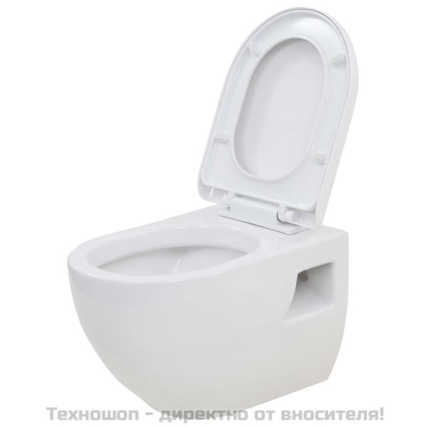 Окачена тоалетна чиния, със скрито високо казанче, керамична