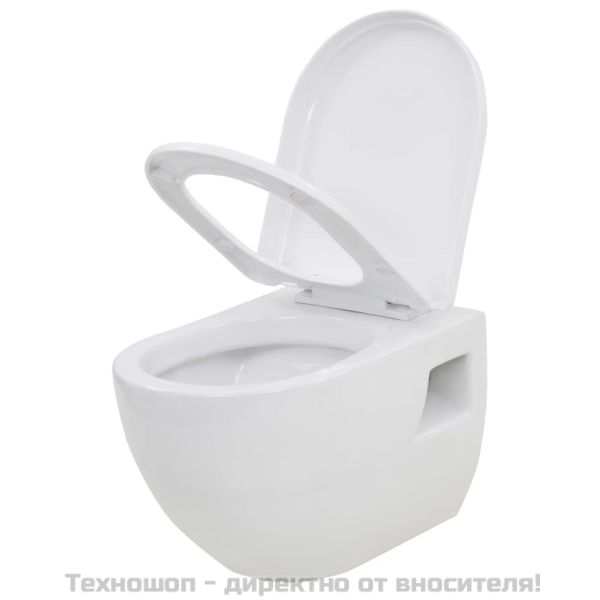 Окачена тоалетна чиния, със скрито високо казанче, керамична